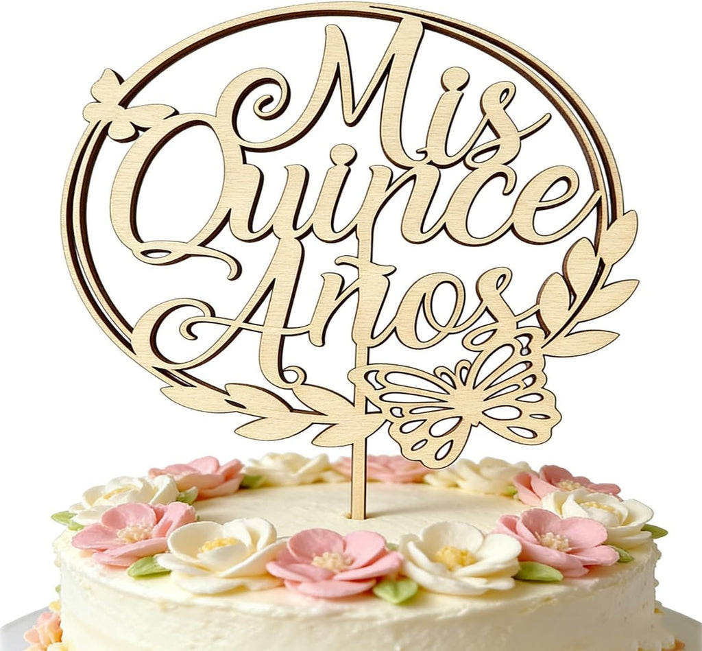 Wooden Mis Quince Anos Cake Topper,15th Birthday Decorative 5.31x7.28 Inch,Mis Quince party décor,15th Mis quince años Cake Topper,Quinceañera Party Decoration Girl Gift