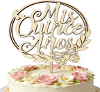 Wooden Mis Quince Anos Cake Topper,15th Birthday Decorative 5.31x7.28 Inch,Mis Quince party décor,15th Mis quince años Cake Topper,Quinceañera Party Decoration Girl Gift