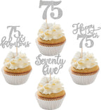 Rsstarxi 24 Pack Happy 75th Birthday Cupcake Toppers Glitter Seventy Five 75 Fabulous Cupcake Food Picks for 75th Birthday Wedding Anniversary Party Cake Decorations Silver