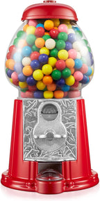 Olde Midway 12" Gumball Machine with Glass Globe and Metal Base - Red, Vintage-Style Bubble Gum Candy Dispenser