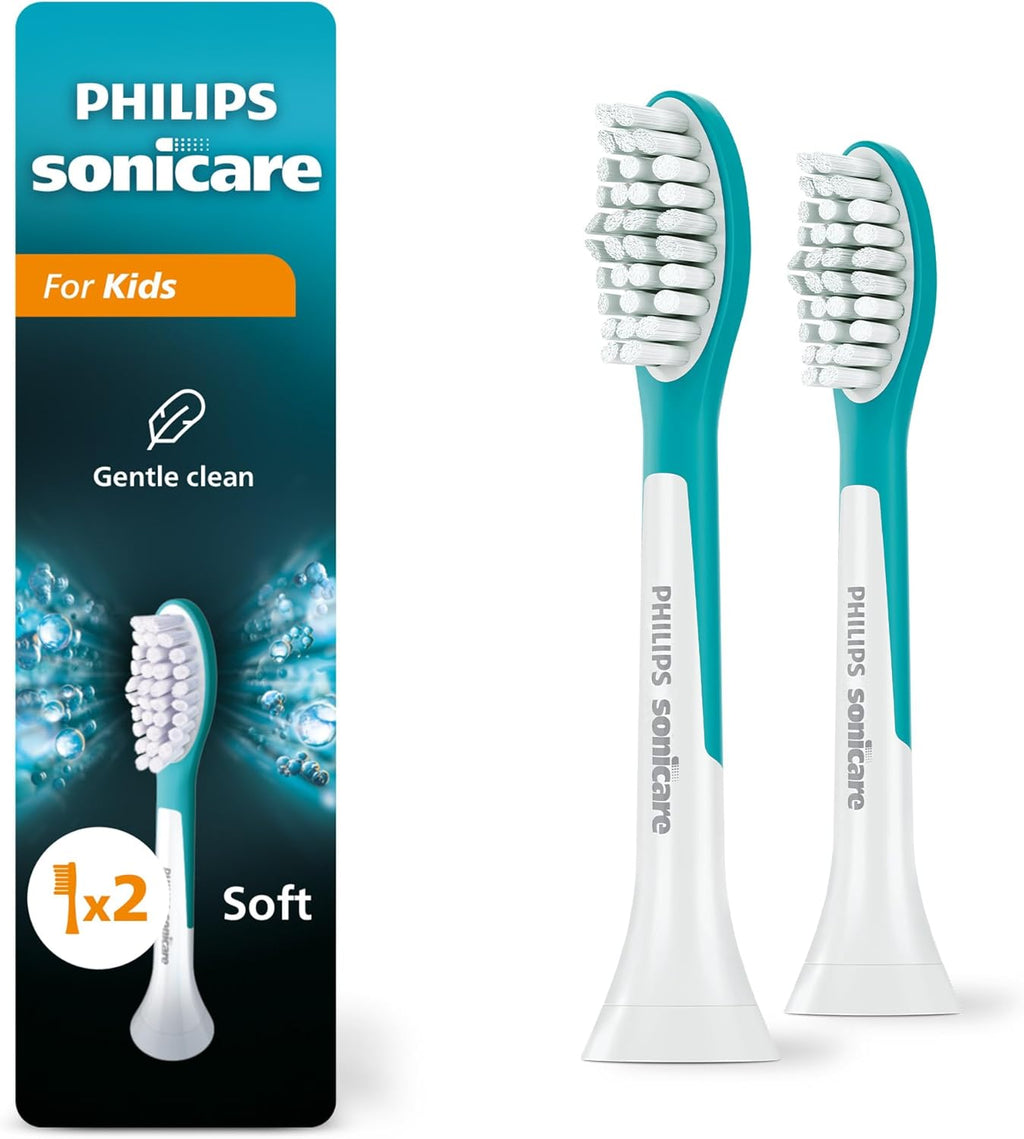 Philips Sonicare for Kids 7+ Genuine Replacement Toothbrush Heads, 2 Brush Heads, Turquoise and White, Standard, HX6042/94