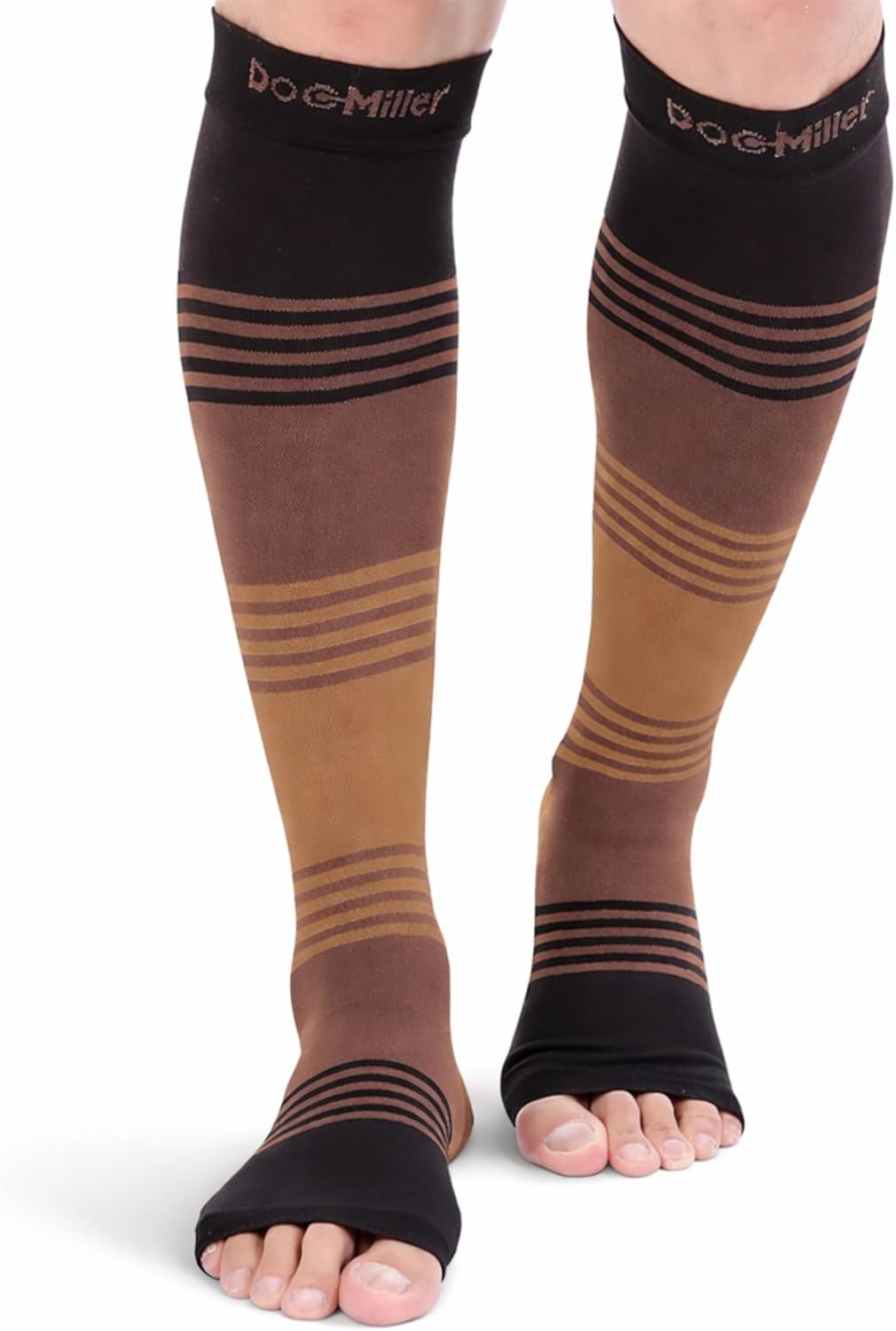 Doc Miller Open Toe Compression Socks for Women & Men – 20–30 mmHg Knee High Compression for Swelling, Varicose Veins & Leg Pain – Wide Calf Toeless Design for Work, Travel & Everyday Wear - 1 Pair