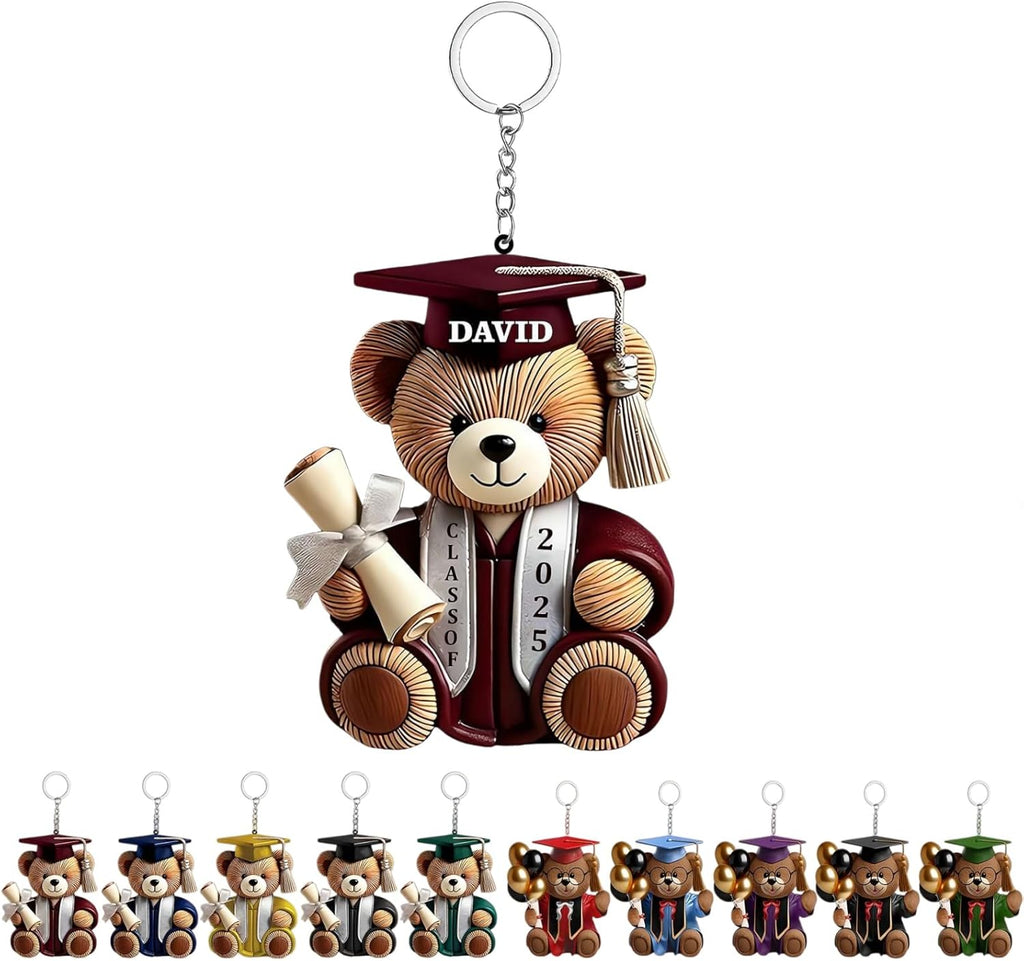 Graduation Bear Personalized Acrylic Keychain,Custom Name Class Year Gift for Graduate,Graduation Gift for Her Him Class of 2026 Accessory