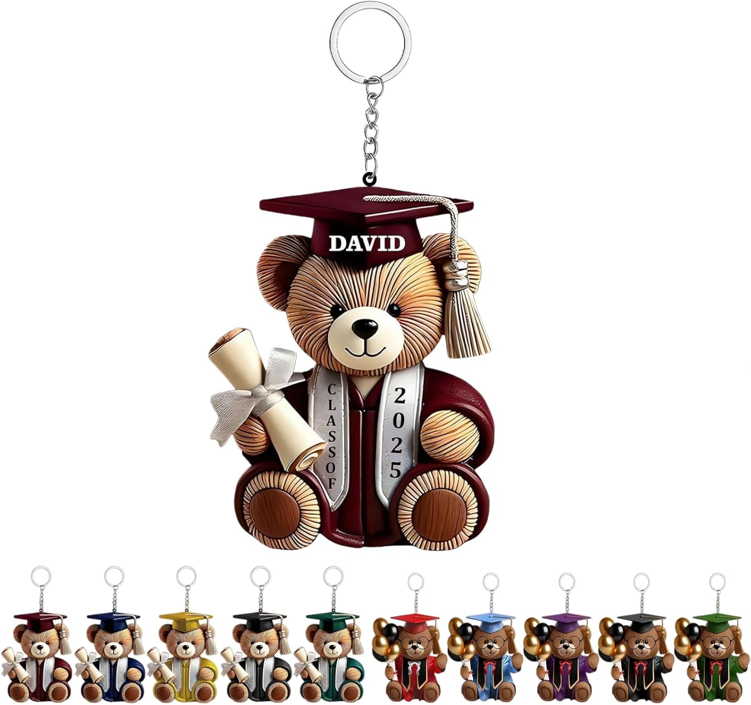 Graduation Bear Personalized Acrylic Keychain,Custom Name Class Year Gift for Graduate,Graduation Gift for Her Him Class of 2026 Accessory