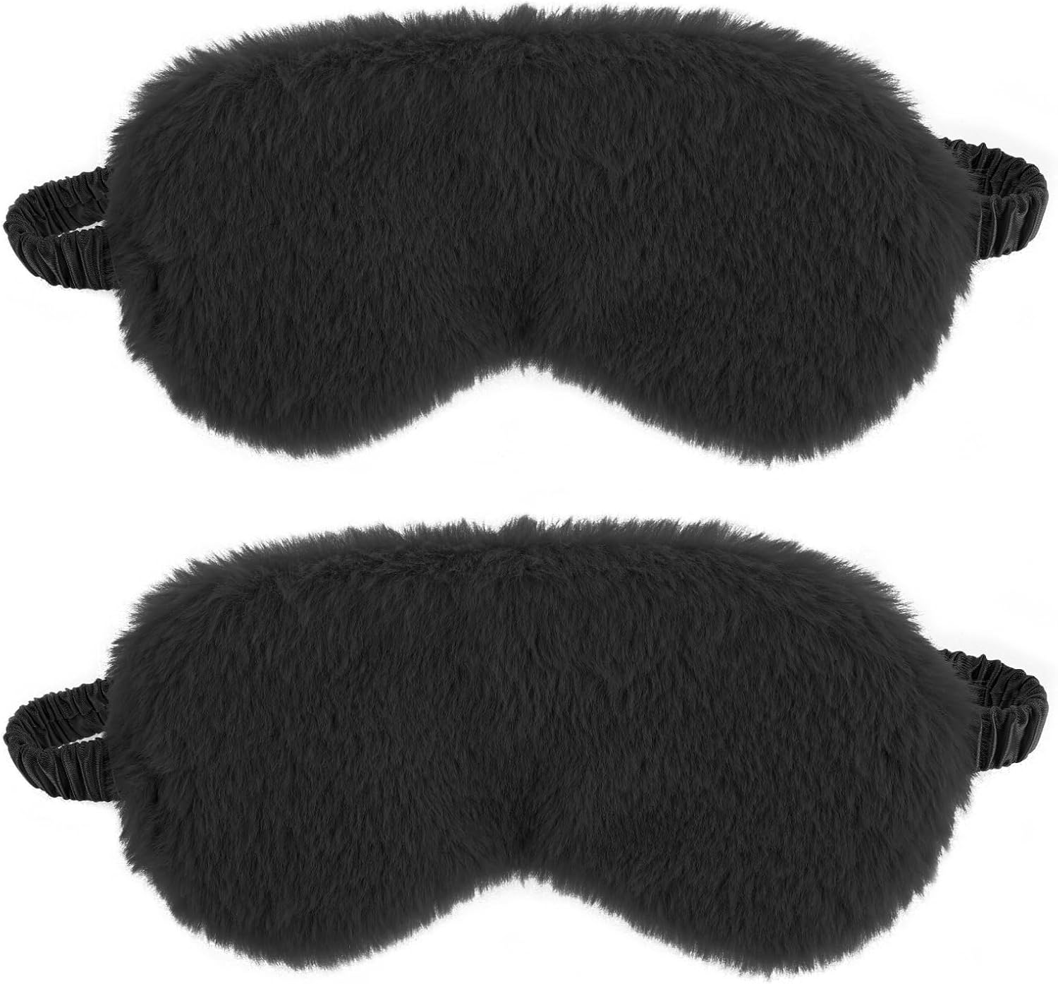 2 Pcs Black Plush Eye Mask Soft Sleeping Blindfold Eye Cover Comfortable Furry Faux Fur Sleeping Mask Satin Nap Night Eyeshade Cover for Women Men Gift