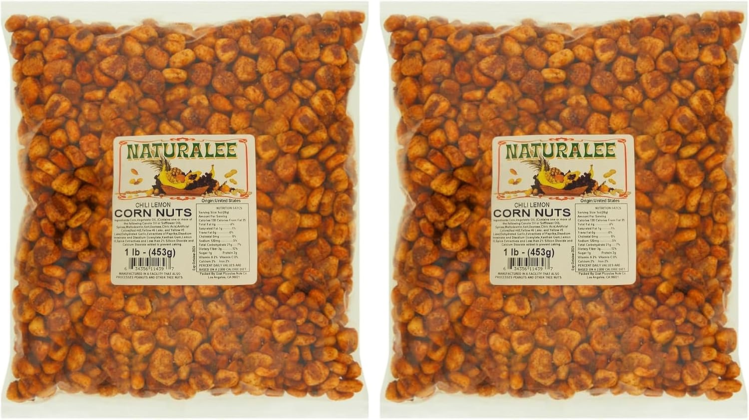 Naturalee Corn Nuts 2 lb - Chili Lemon - High Fiber, Crunchy Snack (Pack of 2)