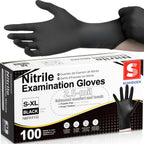 Schneider Black Nitrile Gloves, Powder Free, Disposable Gloves Latex Free for Medical Exam, Food Prep & Cleaning