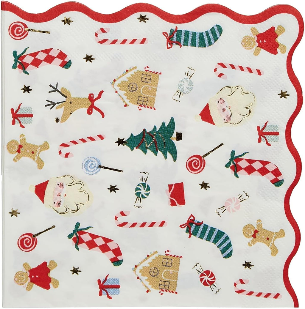 Meri Meri Christmas Paper Napkins (Pack of 16), Square Christmas Napkins Disposable, Thick & Absorbent 3-Ply Paper, Wavy Border