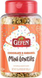 Gefen Chocolate Caramel Candy Coated Chocolate Lentils, 10oz | Mini Chocolate Lentils for Baking and Decorating | Corn Free | Dairy Free | Kosher (including Passover)