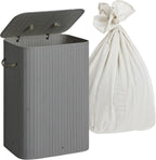 Relaxdays Laundry Basket with Lid, Bamboo, 80 Litres, Foldable Laundry Hamper, H x W x D: 60 x 40 x 30 cm, Grey