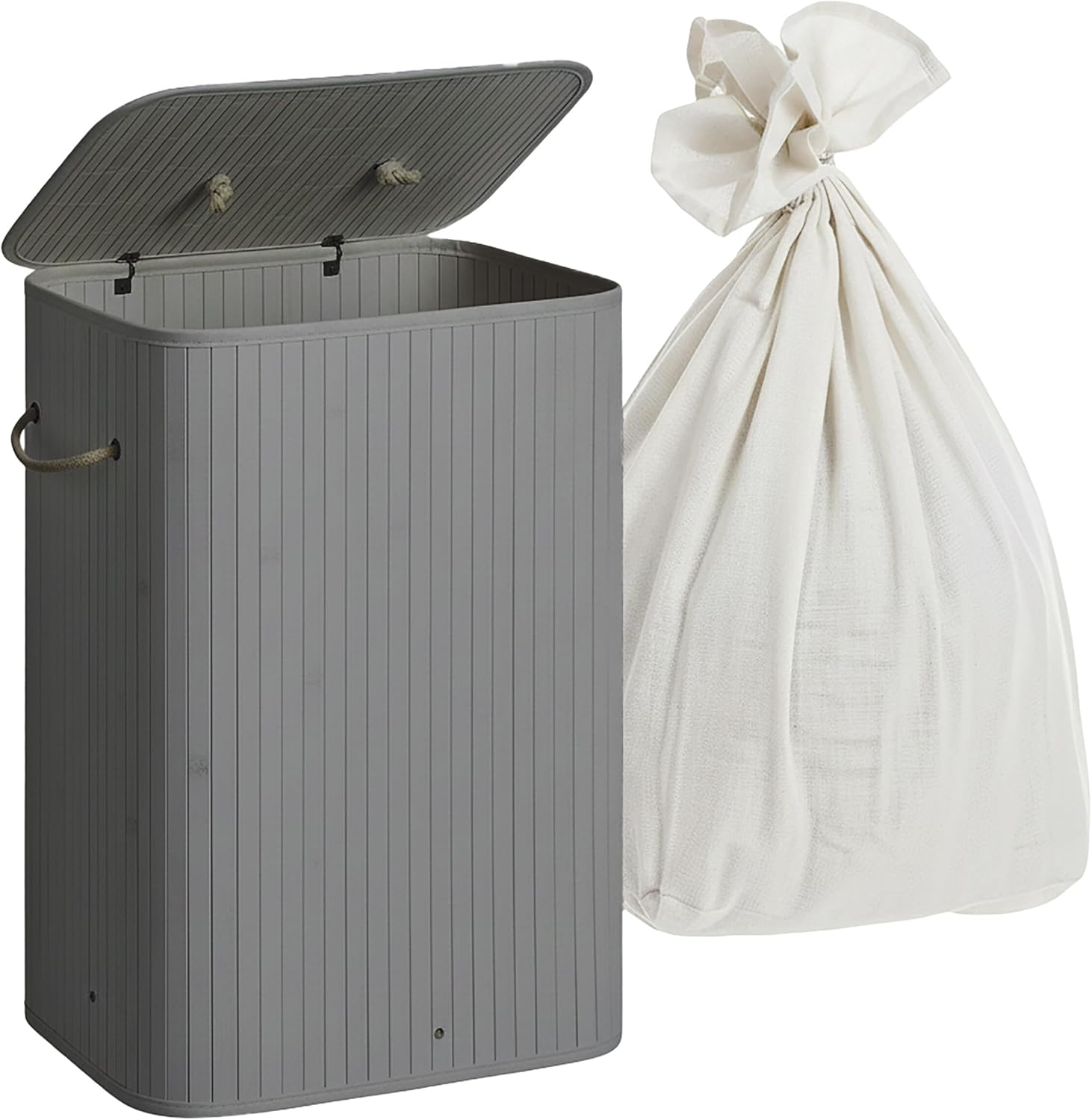 Relaxdays Laundry Basket with Lid, Bamboo, 80 Litres, Foldable Laundry Hamper, H x W x D: 60 x 40 x 30 cm, Grey