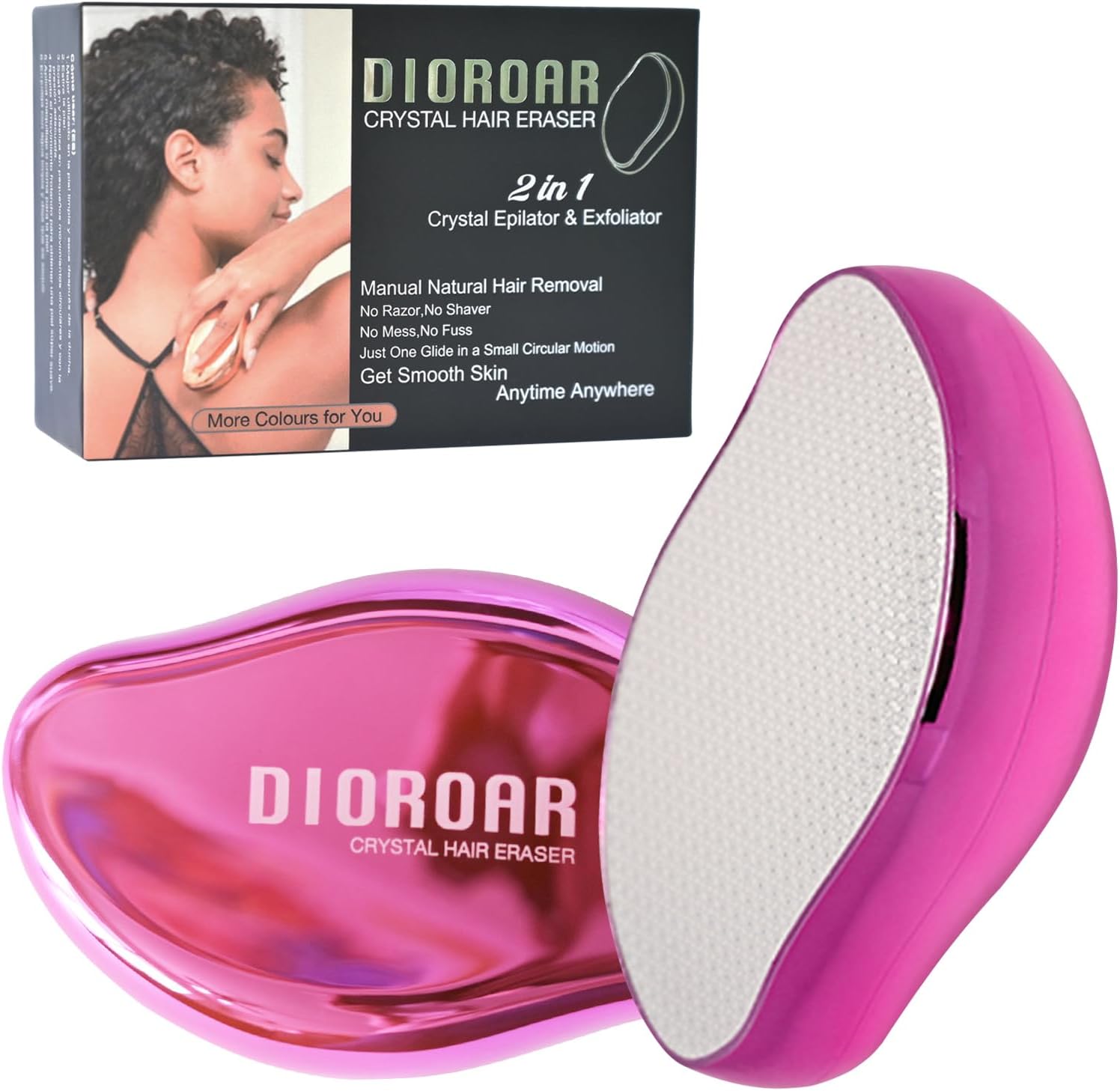 Crystal Hair Eraser,Upgrade Crystal Hair Remover,Physical Nano Glass Hair Removal Device,Painless Epilator and Exfoliator Without Shaver for Quick Soft Silky Skin(Hot Pink)