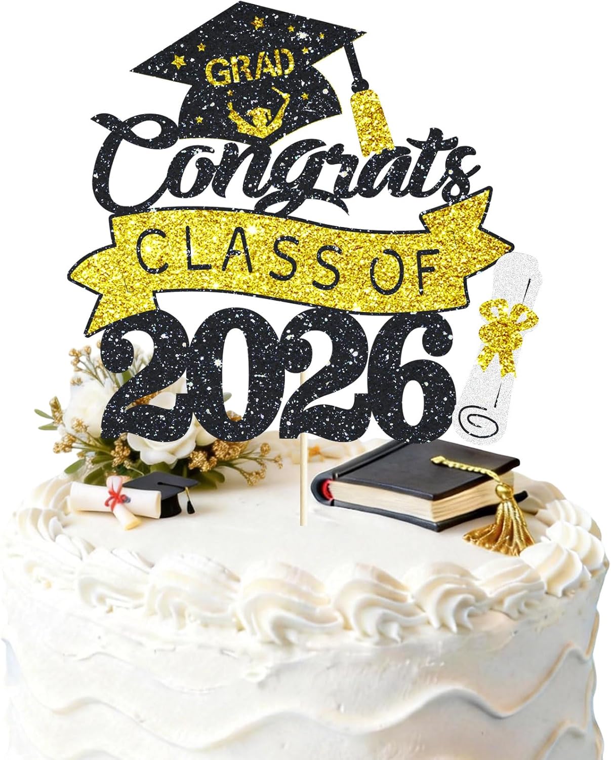 Class of 2026 Cake Topper Gold Glitter Congrats Grad Cake Topper You Did It Cake Decor for 2026 Senior High School/College/University Happy 2026 Graduation Party Supplies Decorations