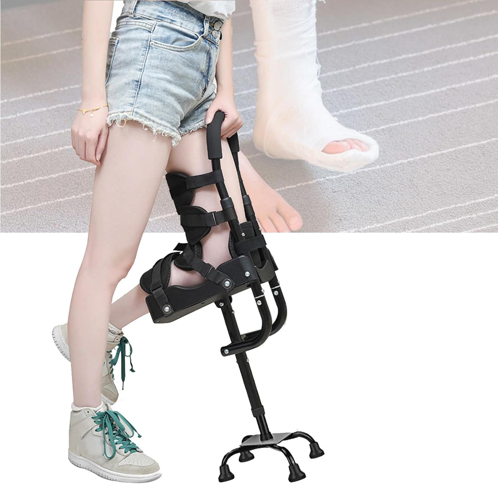 Adjustable Height Single Leg Telescopic Walker Knee Crutch,Walking Aids Pain Free Knee Crutch Anti-Slip Adjustable Hands Free Crutch for Ankle Fractures, Sprains, Calf