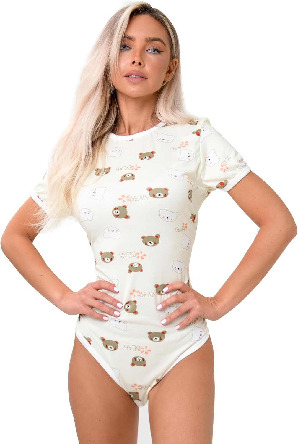 Adult Onesie Snap Crotch Cute Pajama Set Short Sleeve Bodysuit Plus Size Onesie Romper Womens Pajamas S-XL