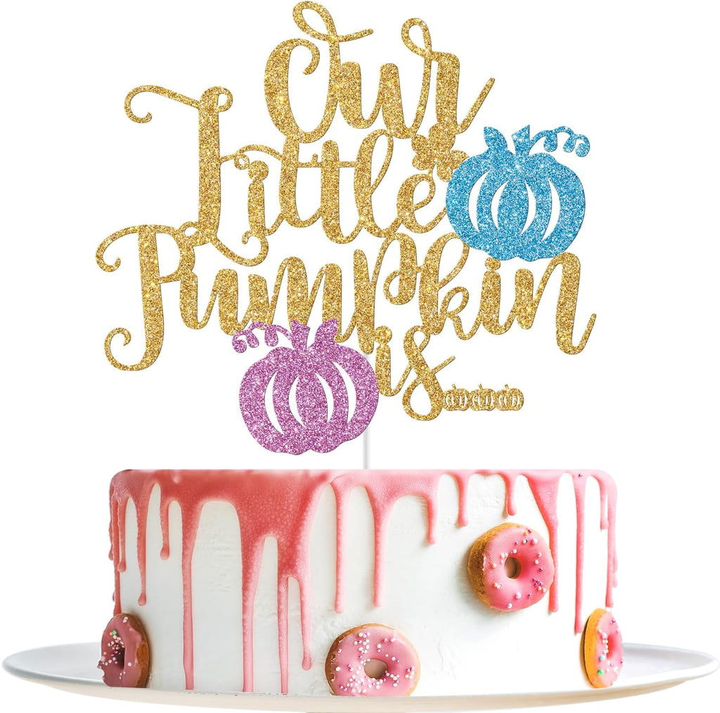 Glitter Our Little Pumpkin is Cake Topper, Pumpkin Gender Reveal Cake Decor, What Will Baby Be, Pumpkin Themed Baby Shower Party Decorations