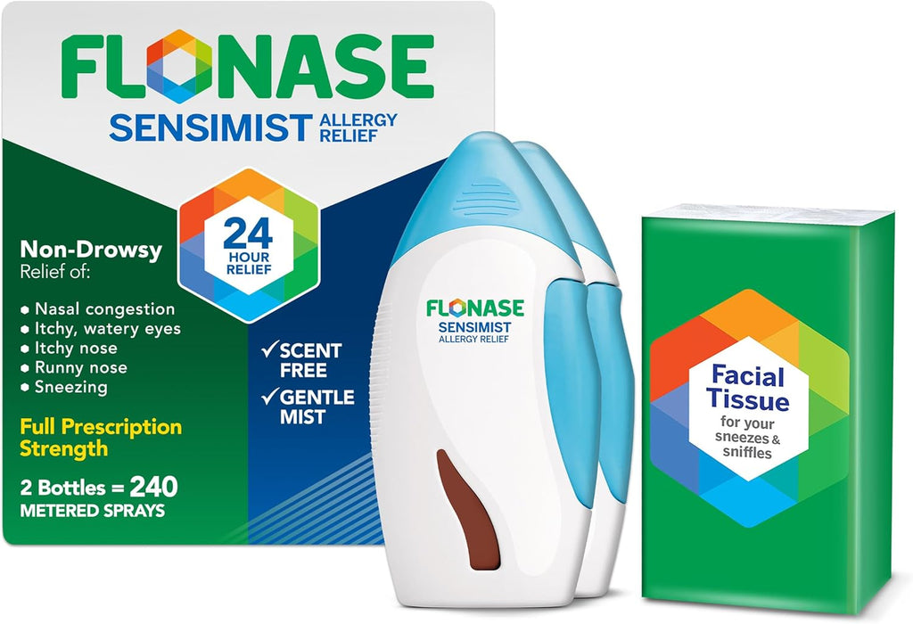 Flonase Sensimist Allergy Relief Nasal Spray - Non-Drowsy 24HR Long Lasting Allergy Relief with Fine, Scent-Free Mist - 240 Sprays Total (2 Bottles of 120 Sprays Each)