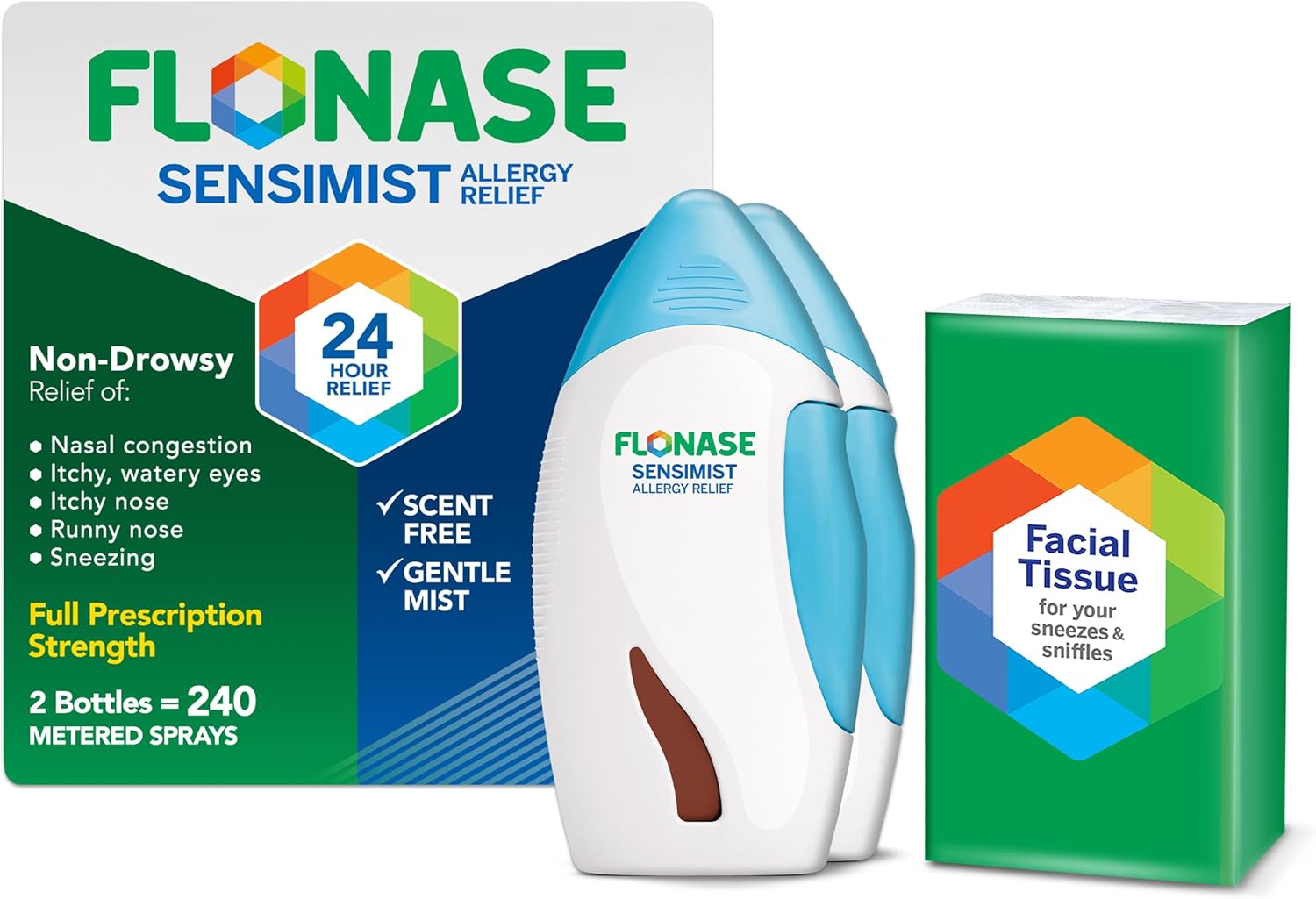 Flonase Sensimist Allergy Relief Nasal Spray - Non-Drowsy 24HR Long Lasting Allergy Relief with Fine, Scent-Free Mist - 240 Sprays Total (2 Bottles of 120 Sprays Each)