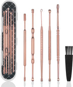 Hion 6 Pcs Ear Wax Removal Kit,Professional Double-Headed Ear Pick Earwax Removal Tools,316L Stainless Steel Ear Cleaner Curette with Cleaning Brush and Storage Box,Suit for Kid Adult(Rose Gold)