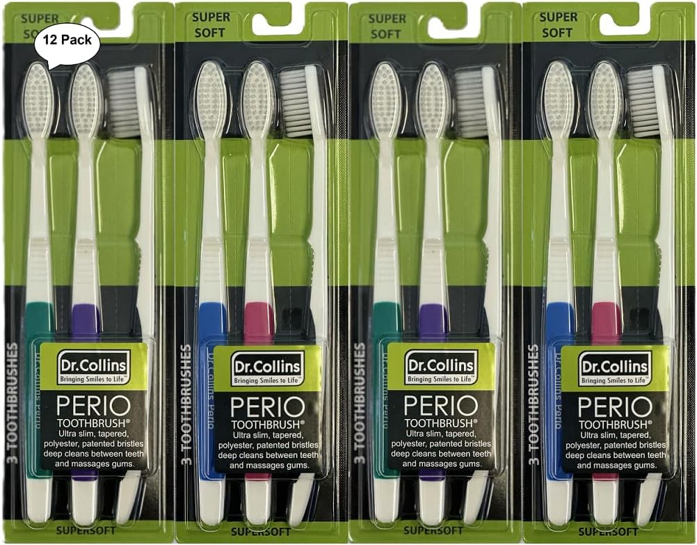 Dr. Collins Perio Toothbrush 3 Pack, (Colors Vary) (Qty. 12, Pack of 4)