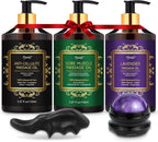 Pjordo 3 Pack Massage Oil for Massage Therapy, Lavender Oil for Relaxation, Sore Muscle Arnica Oil & Cellulite Massage Oil, with Massage Roller Ball & Thumb Saver Tool, Mothers Day Gifts for Wife