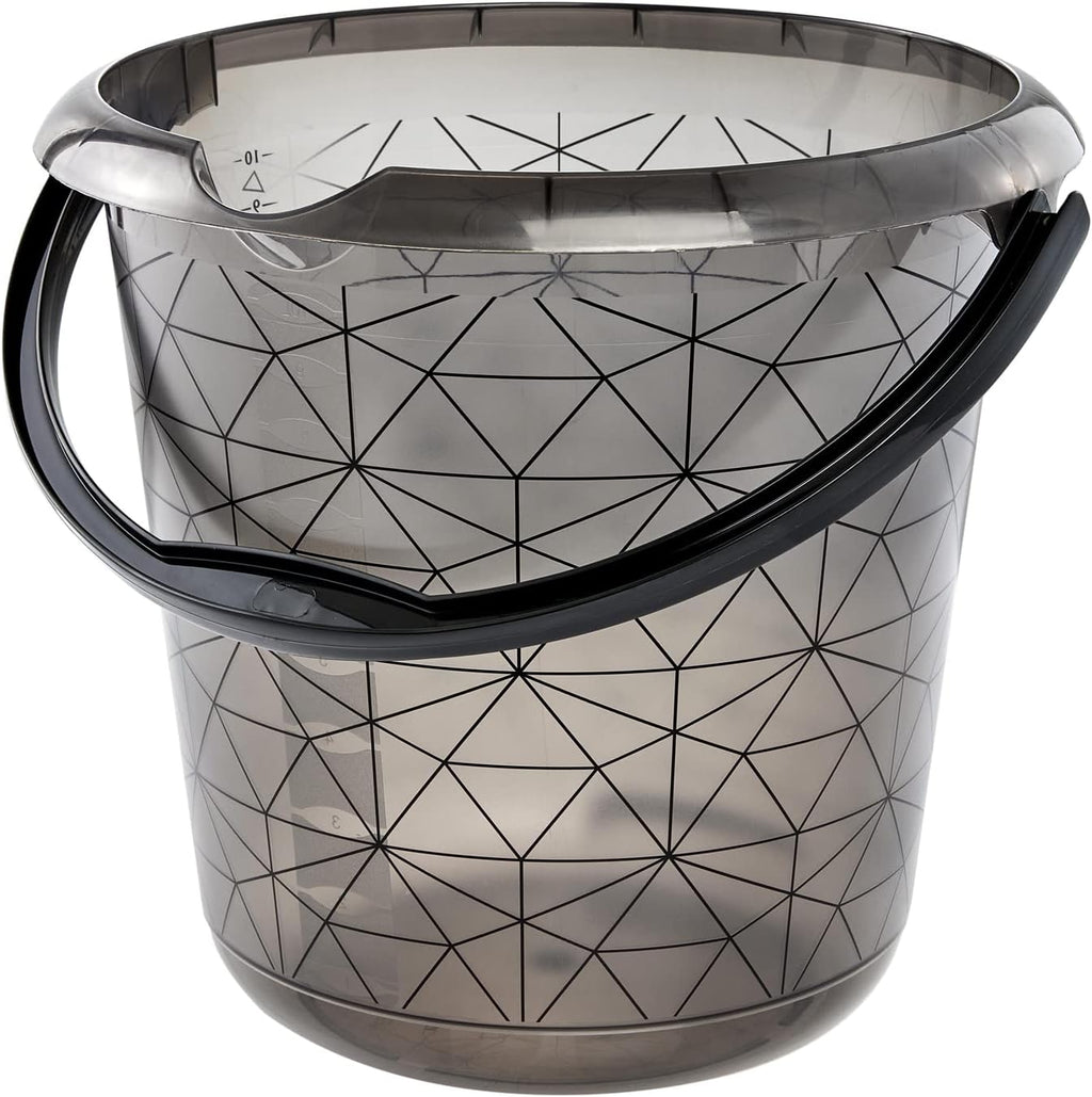 keeeper Bucket with Integrated Measuring Scale and Ergonomic Handle, 10 Litre, Ilvie Polygon, Crystal Grey