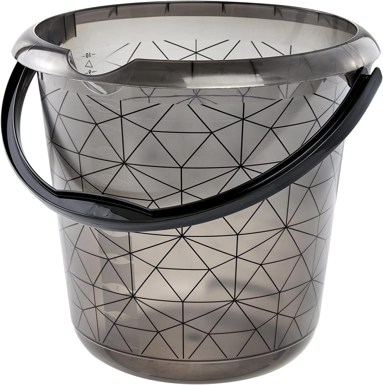 keeeper Bucket with Integrated Measuring Scale and Ergonomic Handle, 10 Litre, Ilvie Polygon, Crystal Grey