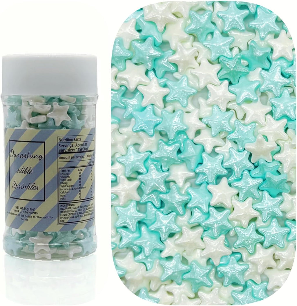 Dynastang Blue & White Stars Sprinkles Edible Stars Cake Decorating Stars Cake Decorations Cupcake Toppers Cookie Decorating Perfect for Cakes, Cupcakes, Desserts Toppings 3OZ
