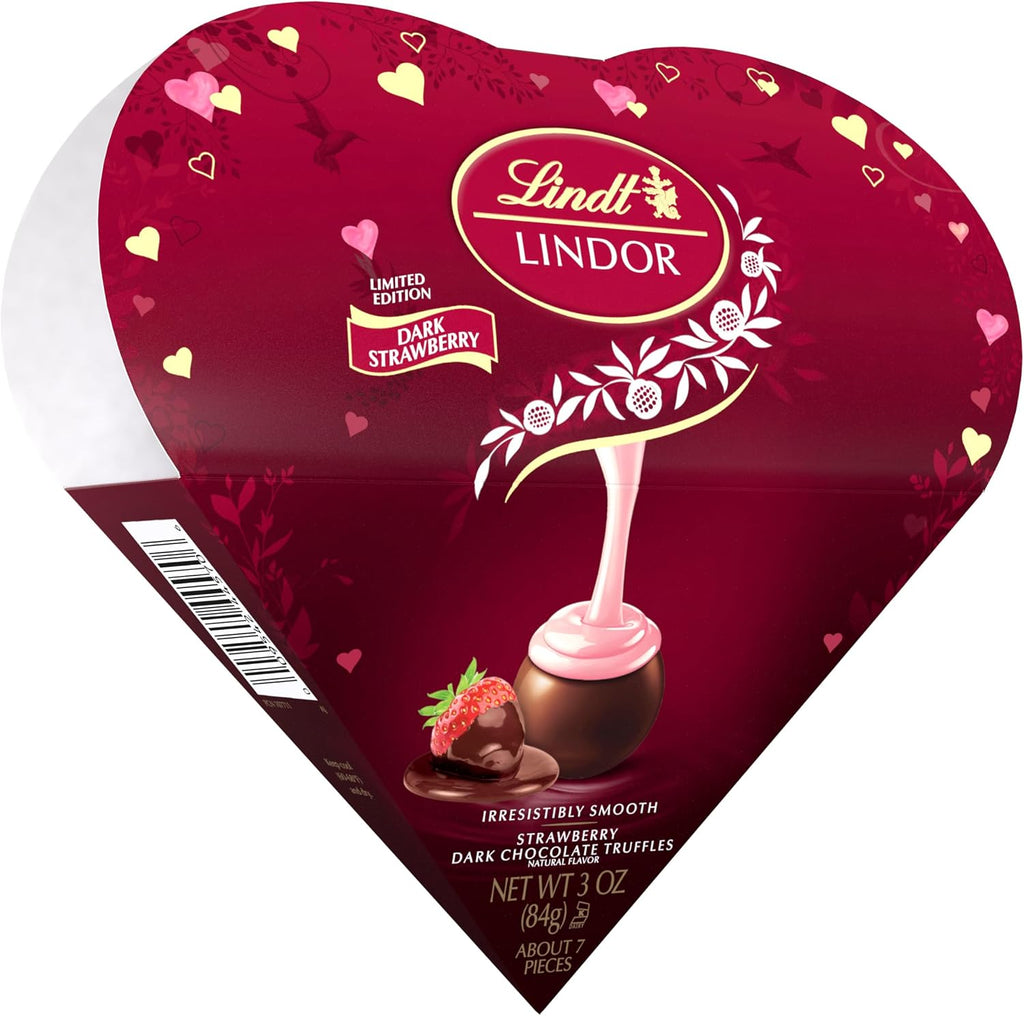 Lindt LINDOR Strawberry Dark Chocolate Candy Truffles Friend Heart, Valentine's Day Dark Chocolate with Truffle Filling, 3 oz.