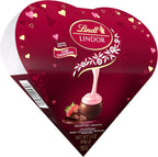 Lindt LINDOR Strawberry Dark Chocolate Candy Truffles Friend Heart, Valentine's Day Dark Chocolate with Truffle Filling, 3 oz.