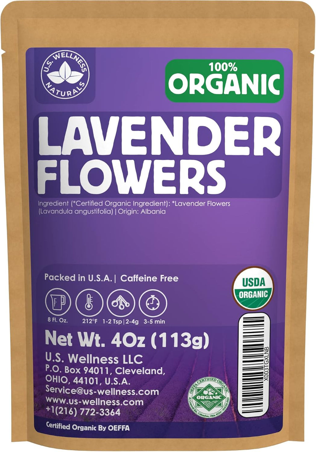 Organic Lavender Tea | 100% Certified Organic | Food Grade Dried Lavender Flowers | Perfect for Tea, Baking, Lemonade, DIY Beauty, Sachets & Fresh Fragrance | 100% Raw Albanian Harvest | Large 4oz