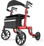 Walkers for Seniors, Shock-Absorbing Rollator Walker with Seat, 350 lbs Capacity, 10″ + 8″ All-Terrain Wheels, Lightweight & Foldable, Adjustable Handles, Red