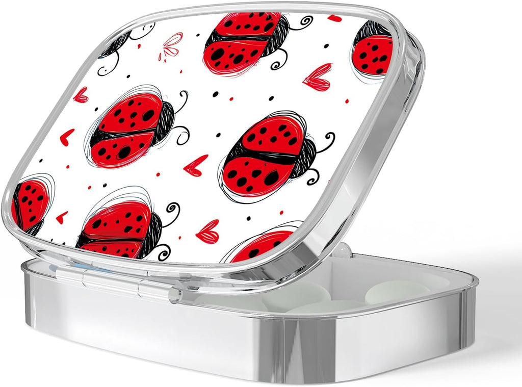 Pill Box-2 Compartment Small Pill Case Portable for Pocket & Purse Single Pill Carrier Pill Container to Hold Vitamins Medication Fish Oil and Supplements BPA-Free(Ladybugs)