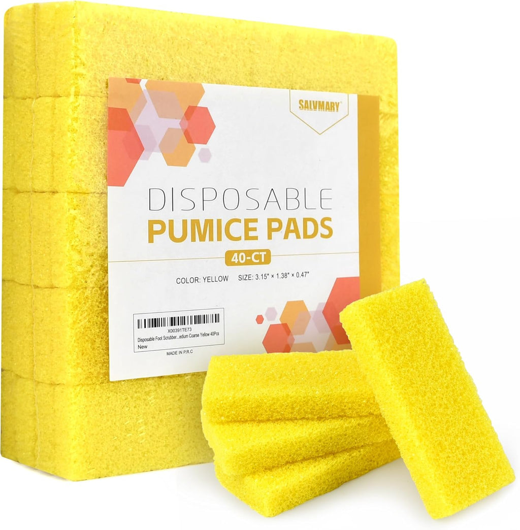 Disposable Foot Scrubber Sponge Pads Pedicure Pumice Stone for Feet Callus Remover Medium Coarse Yellow 40Pcs