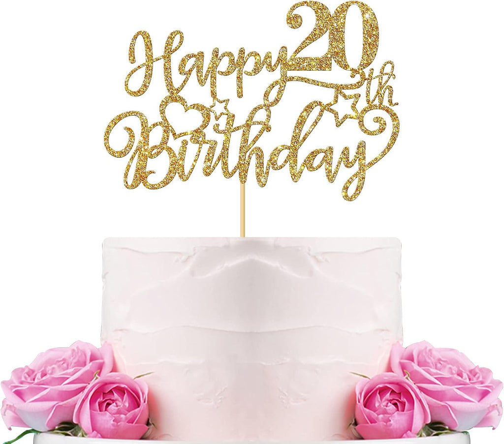 WeBenison Happy 20th Birthday Cake Topper 20th Birthday Cake Supplies Boy or Girl 20 Years Old Birthday Party Decorations Gold Glitter