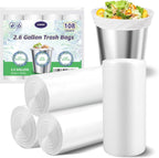 Small Trash Bags 2.6 Gallon-108 Count Leakage-Proof Strong, Small Mini Garbage Bags for Bathroom, Bedroom, Office, White Small Trash Can Liners