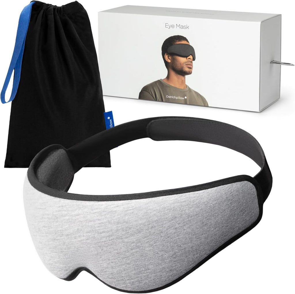 Ostrichpillow Eye Mask, Sleep Mask for Men Women 100% Blackout, No Pressure On Eyes, Soft & Breathable, Adjustable Fit, Travel Bag Included