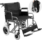 VEVOR Wheelchair, Carbon Steel Transport Chair for Adults, Foldable Wheelchair with Detachable Armrest, Self-Locking Brake, 24-Inch Wide Seat, 300lbs Weight Capacity, for The Disabled Move Freely