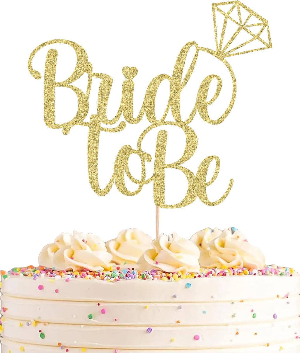 Bride To Be Cake Topper - Gold Glitter Bridal Shower Cake Decoration Supply - Bridal Wedding Engagement Party Decoration Photo Prop