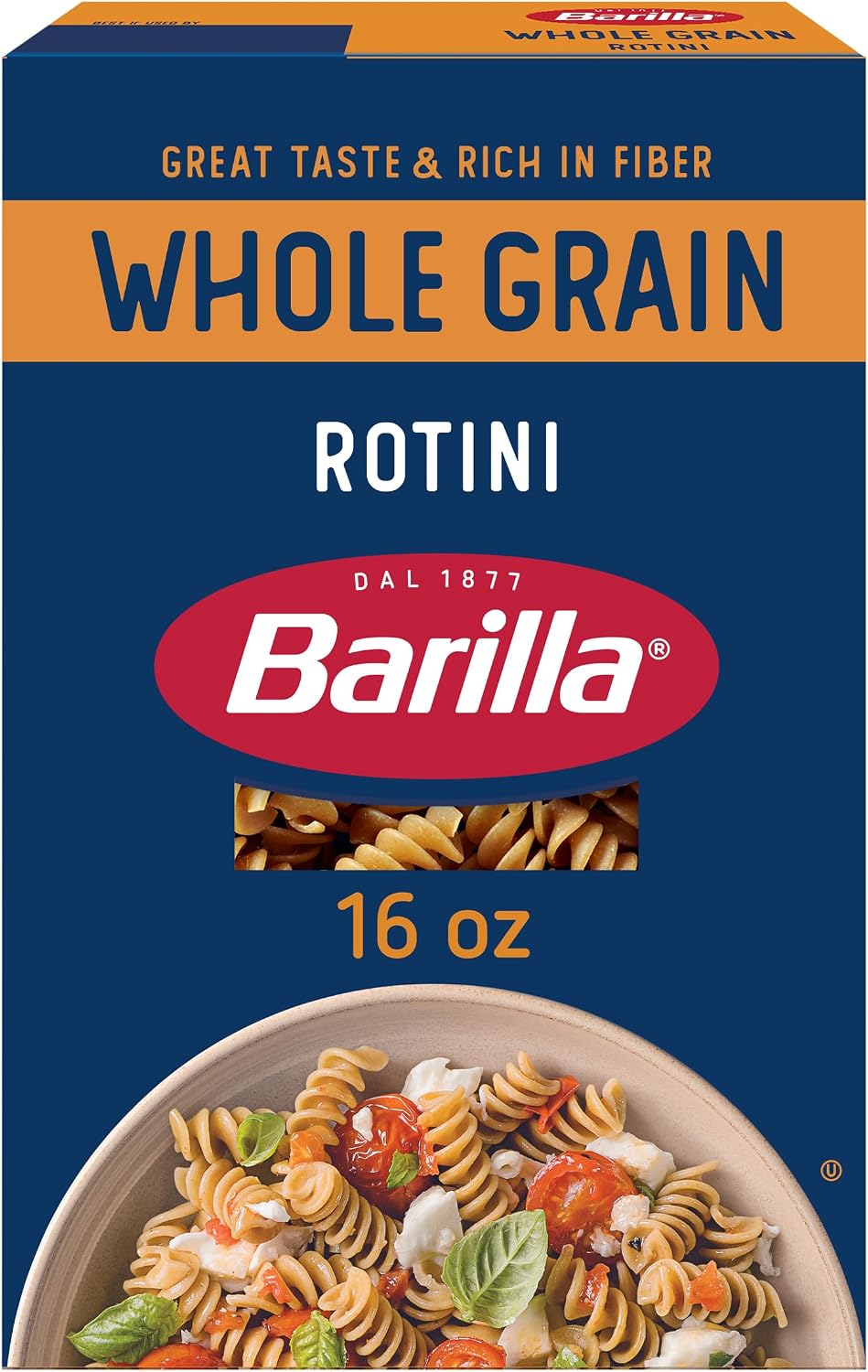 Barilla Whole Grain Rotini Pasta, 16 oz. Box - Non-GMO, Made With 100% Whole Grain Durum Wheat - Great Source of Fiber