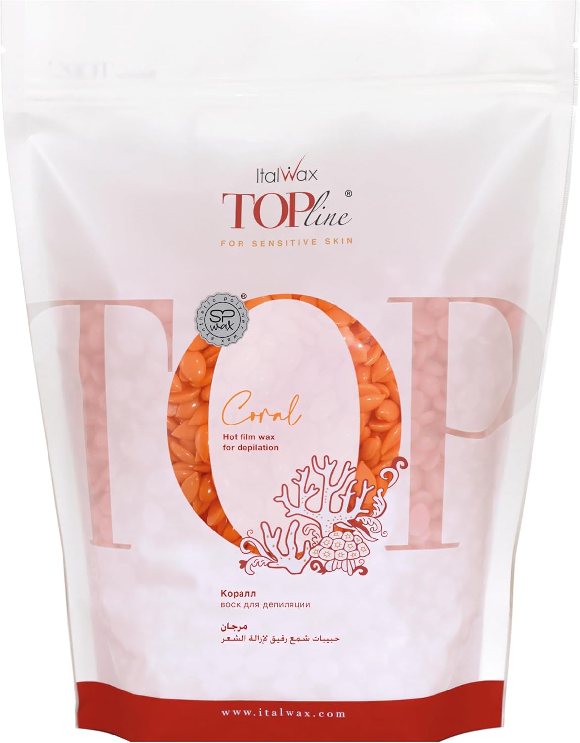 Italwax Top Line Coral Hard Wax Beads 1.65 lb (750 g) – Creamy Strong Grip Wax for Bikini & Coarse Hair, Suitable for Sensitive Skin, Professional Use – Made in Italy
