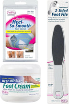 PediFix Dry Heel Care Kit – 1 Pair Reusable Visco-Gel Heel Sleeves, 4 oz Cosmetic Foot Cream, Dual-Sided Manual Foot File