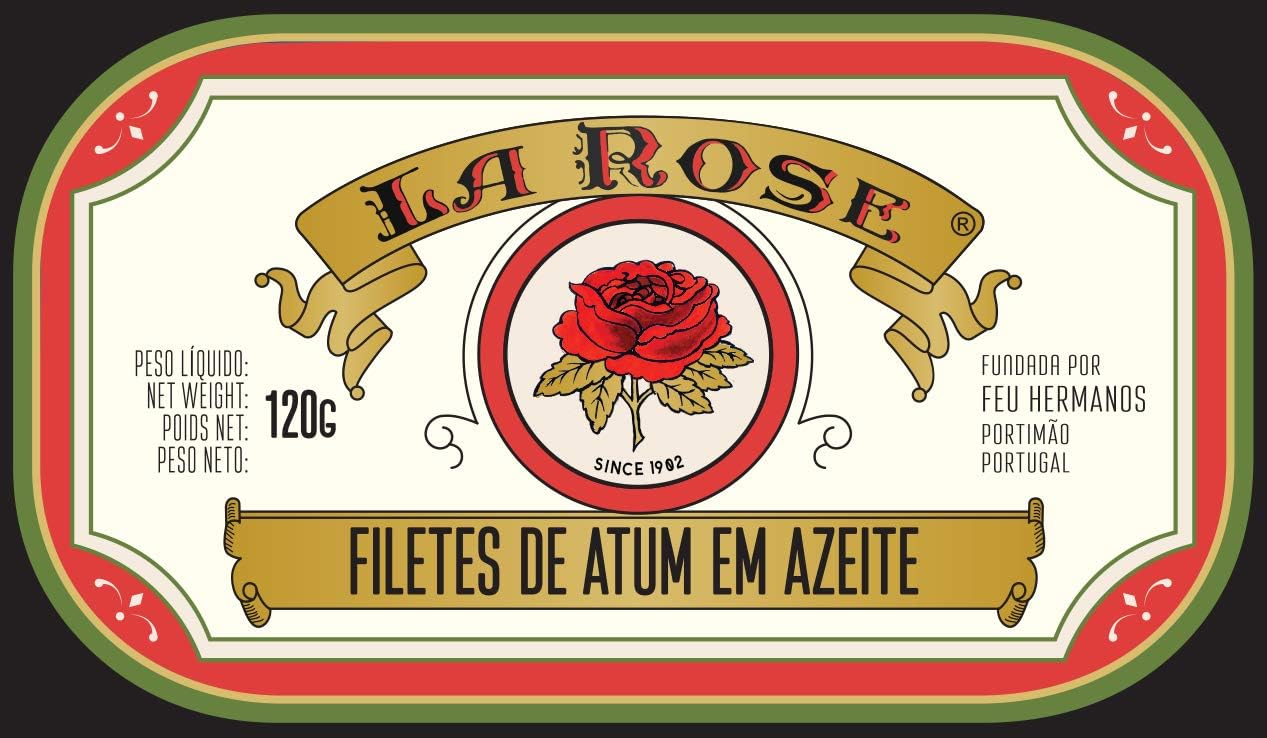 La Rose from Portugal - Gourmet Canned Tuna Fillet in Pure Olive Oil - 4.23oz / 120gr (Pack of 5 cans)