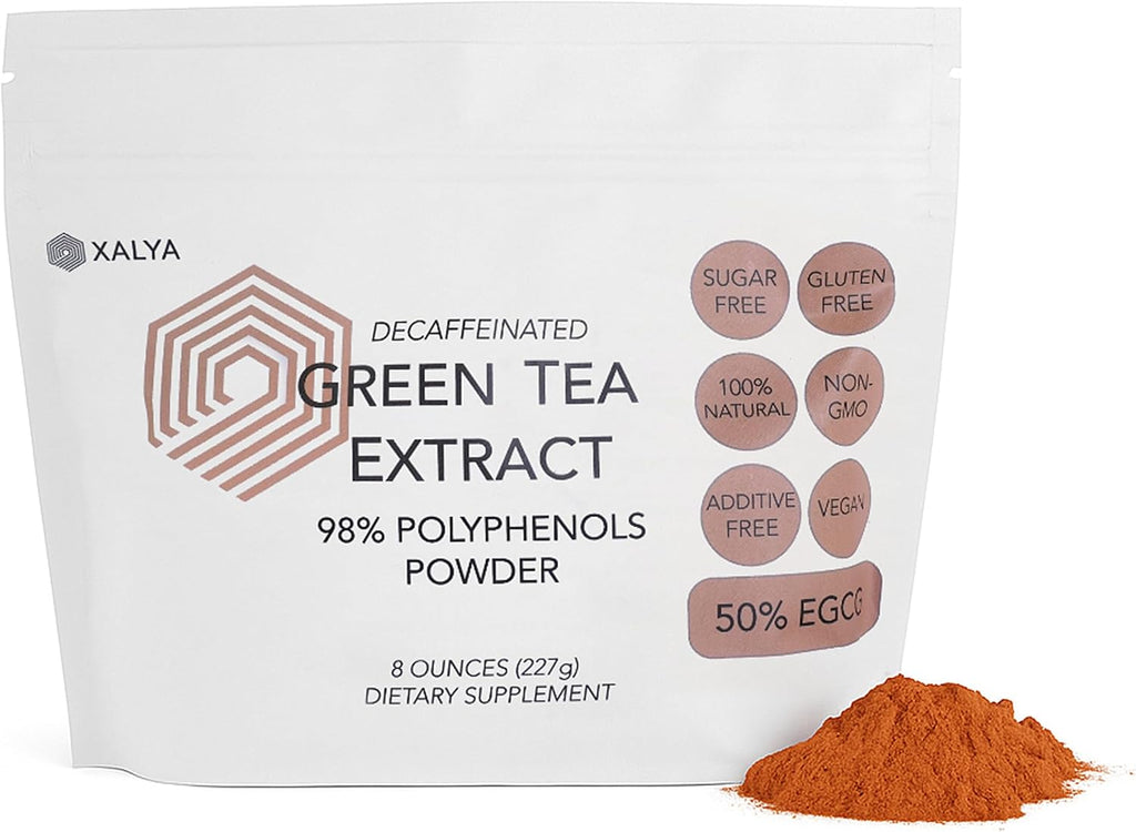 Green Tea Extract Powder 98% Polyphenols, 50% EGCG, Decaffeinated, Powerful Antioxidant & Metabolism And Immune Support, Clean Energy & Focus Without Caffeine, Pure Extract for Drinks, DIY Skin Care