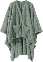 Wearable Blanket Sherpa Fleece Shawl Blanket with Pockets Blanket Poncho Cape for Adults, Cozy Shawl TV Throw Blankets