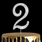 Number Cake Topper 2, UNIIDECO Silver Rhinestone Premium Metal Bling Bling Cake Decor, Sparkly Happy Birthday Wedding Anniversary Party Decoration Centerpiece (Silver, 2)