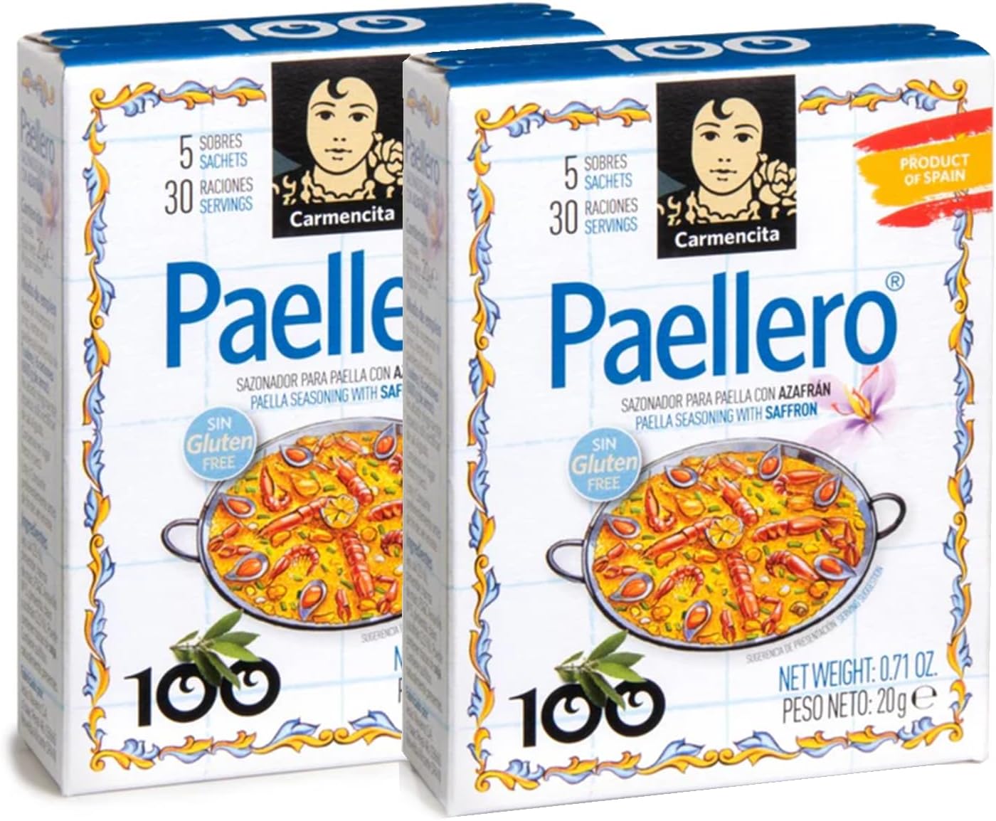 Paellero Carmencita . 2 boxes, 10 envelopes total