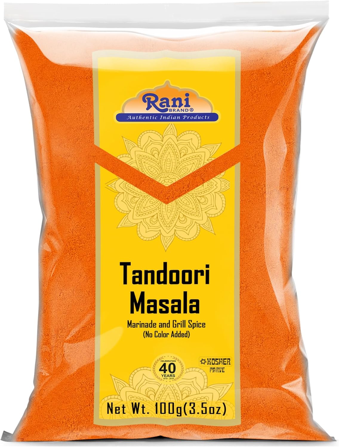 Rani Tandoori Masala (Natural, No Colors Added) Indian 11-Spice Blend 3.5oz (100g) ~ Salt Free | Vegan | Gluten Friendly | NON-GMO | Kosher | Indian Origin