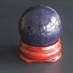 Mixed Gemstone Sphere Ball with Wood Stand Stone Crystal Ball Chakra Healing Crystal Reiki Crafts (Blue Goldstone)