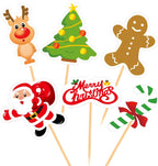 FEPITO 60 Pieces Christmas Cupcake Toppers Picks Merry Christmas Toothpick Flags for Cake Decorations Party Holiday Supplies